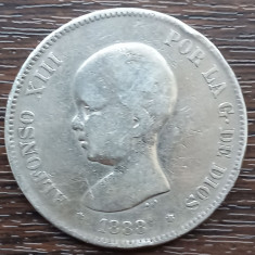 (A518) MONEDA DIN ARGINT SPANIA - 5 PESETAS 1888 MPM, REGELE ALFONSO XIII