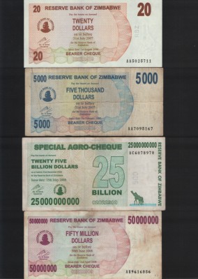 Zimbabwe Set 14 bancnote agro cheque 2006-2008 foto