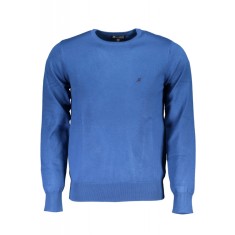 Pulover barbati cu decolteu rotund si logo brodat albastru, 3XL