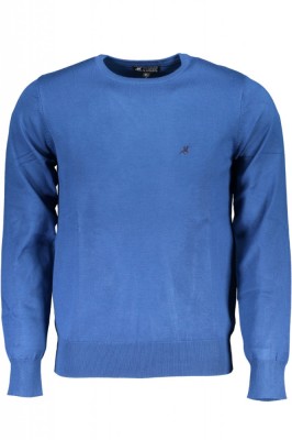 Pulover barbati cu decolteu rotund si logo brodat albastru, 6XL foto