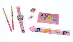 Set ceas pentru copii cu printese + portofel, creioane, ascutitoare si guma - COCO8011607 foto