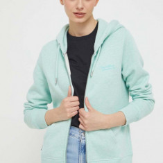 Superdry bluza femei, culoarea verde, cu glugă, neted