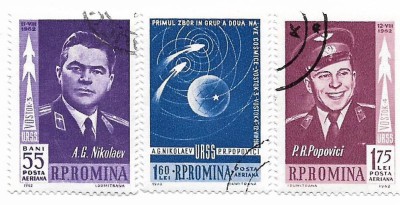 Romania (194) - Primul zbor in grup - Vostok 3 si 4, 1962 - serie obliterata foto