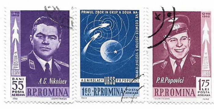 Romania (194) - Primul zbor in grup - Vostok 3 si 4, 1962 - serie obliterata