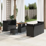 Set de canapea gradina Gossi cu perne negru ratan poli acacia, set de dining gradina Gossi cu perne negru ratan poli acacia