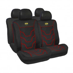 Huse scaune auto Volkswagen Scirocco - Momo, negru cu ornamente rosii, 11 Bucati foto