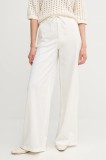 OUI pantaloni culoarea alb, lat, high waist, 92027