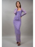 Cumpara ieftin Rochie Lungă Tul Buline Lumina Magico Neally Violet/Gri (M-L) Drapata, Elegantă, Ocazie Specială, Made in Italy