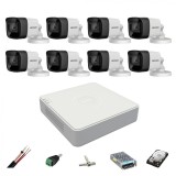 Sistem de supraveghere Hikvision 8 camere exterior 8MP, 4 in 1, IR 30m, DVR 8 canale 4K 8MP, accesorii, hard disk