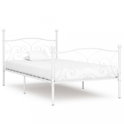 Cadru de pat cu bază din șipci, alb, 100 x 200 cm, metal foto