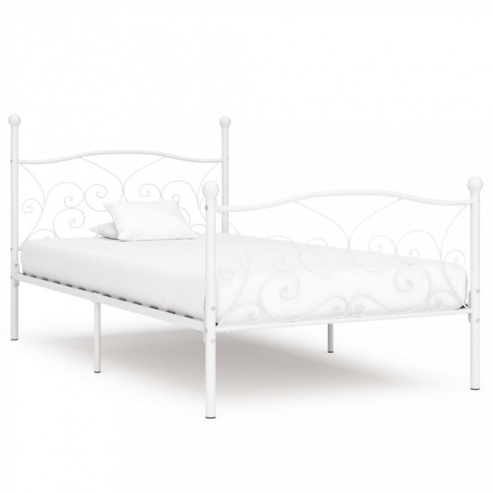 Cadru de pat cu bază din șipci, alb, 100 x 200 cm, metal
