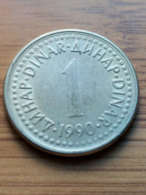 Moneda Iugoslavia 1 Dinar 1990 foto