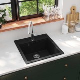 Chiuveta bucatarie granit vidaXL, 1 cuva, neagra, 49x51cm, rezistenta la zgarieturi