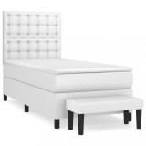 Cumpara ieftin Pat box spring cu saltea, alb, 90x200 cm, piele ecologica