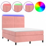Cumpara ieftin Pat cu arcuri, cu saltea si LED, roz, 140x190 cm catifea