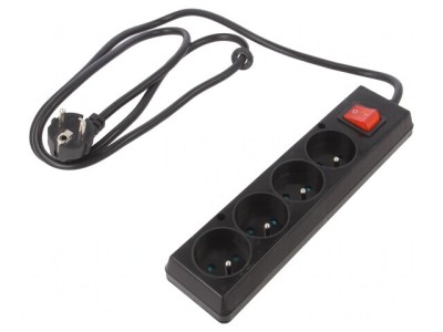 Prelungitor PVC Negru 4 Prize 1,5m 16A foto