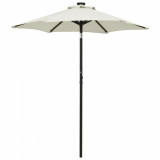 Cumpara ieftin Umbrelă de soare cu lumini LED, nisipiu, 200x211 cm, aluminiu