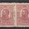 ROMANIA 1919 LP 71 I CAROL I TIPOGRAFIATE PERECHE 10 BANI VISINIU CU SUPRATIPAR P.T.T.F.F. EROARE SUPRATIPAR ORB POINCON R.ZOSCSAK STARE MNH/SARNIERA