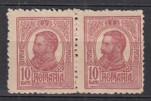 ROMANIA 1919 LP 71 I CAROL I TIPOGRAFIATE PERECHE 10 BANI VISINIU CU SUPRATIPAR P.T.T.F.F. EROARE SUPRATIPAR ORB POINCON R.ZOSCSAK STARE MNH/SARNIERA