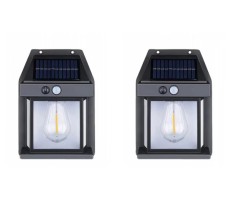 Set 2x Lampa solara LED de perete cu senzor de miscare, 3 moduri de iluminare, BZRSH, lumina calda