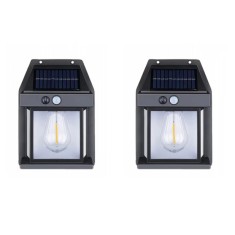 Set 2x Lampa solara LED de perete cu senzor de miscare, 3 moduri de iluminare, BZRSH, lumina calda