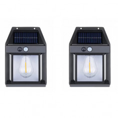 Set 2x Lampa solara LED de perete cu senzor de miscare, 3 moduri de iluminare, BZRSH, lumina calda
