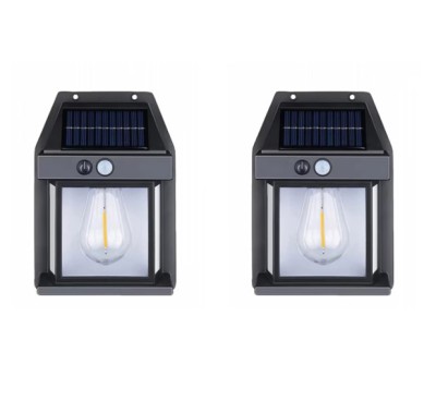 Set 2x Lampa solara LED de perete cu senzor de miscare, 3 moduri de iluminare, BZRSH, lumina calda foto
