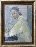 Aureliu Predescu (n. 1919) (nesemnat)-T&acirc;nără &icirc;n meditaţie, pictură &icirc;n ulei, Scene gen, Avangardism