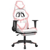 Cumpara ieftin Scaun gaming de masaj/suport picioare, alb/roz, piele ecologica