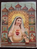 PM418N Inima Preacuratei, litografie rom&acirc;nească religioasă de epocă