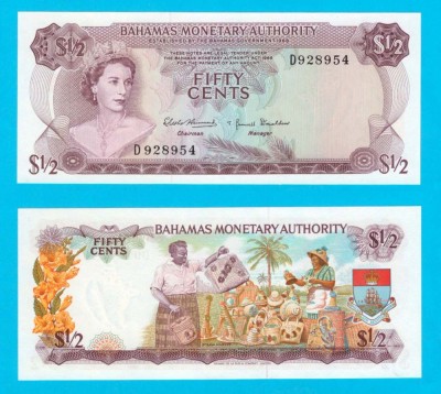 Bahamas (p#26) 50 Cents 1968 UNC &amp;#039;Diadema George IV&amp;#039; serie: D928954 foto