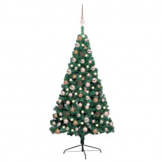 vidaXL Brad Crăciun artificial pre-iluminat set globuri verde 120 cm
