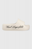 Karl Lagerfeld papuci KOBO II femei, culoarea bej, cu platforma, KL86000