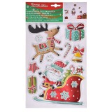 Autocolante Decorative Crăciun, Mos Craciun Cu Sanie, Cerb și Cadouri, Dimensiuni 21x36cm, Multicolor