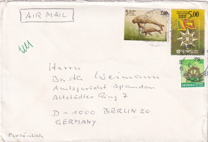 FILATELIE TEMATICA - PLIC SRI LANKA TEMATICA PESTI AIRMAIL