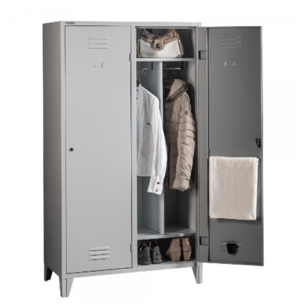 VESTIAR METALIC CU PICIOARE SI 2 USI P2FFC compartimentat si suport, 1000x500x1800 mm (LxlxH), FIRST