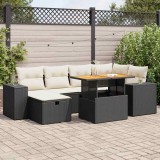 VidaXL Set mobilier grădină perne 8 piese negru, poliratan/lemn acacia 3328085