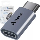 Adaptor USB-C la Micro USB 2.0 Izoxis, 480Mbps, Incarcare 2.1A, Aluminiu, Compact, Plug &amp; Play