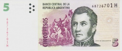 Bancnota Argentina 5 Pesos (2003) - P353 UNC ( litera H ) foto
