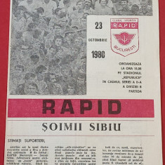 Program meci fotbal RAPID BUCURESTI - SOIMII SIBIU (23.10.1980)
