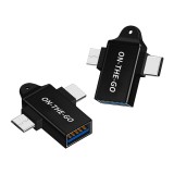 Adaptor OTG 3in1, USB la Micro-USB + Type-C Asteroid GSM A15, negru