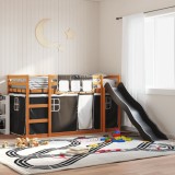 Cumpara ieftin Pat supraetajat cu tobogan și perdele, alb și negru, 80x200 cm