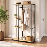 Cuier haine hol cu bara de haine si rafturi, cadru metalic, MDF, stejar