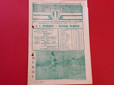 Program meci fotbal PETROLUL PLOIESTI - METALUL Plopeni (14.04.1985) foto