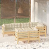 vidaXL Set mobilier grădină cu perne crem, 7 piese, lemn masiv pin 3096490