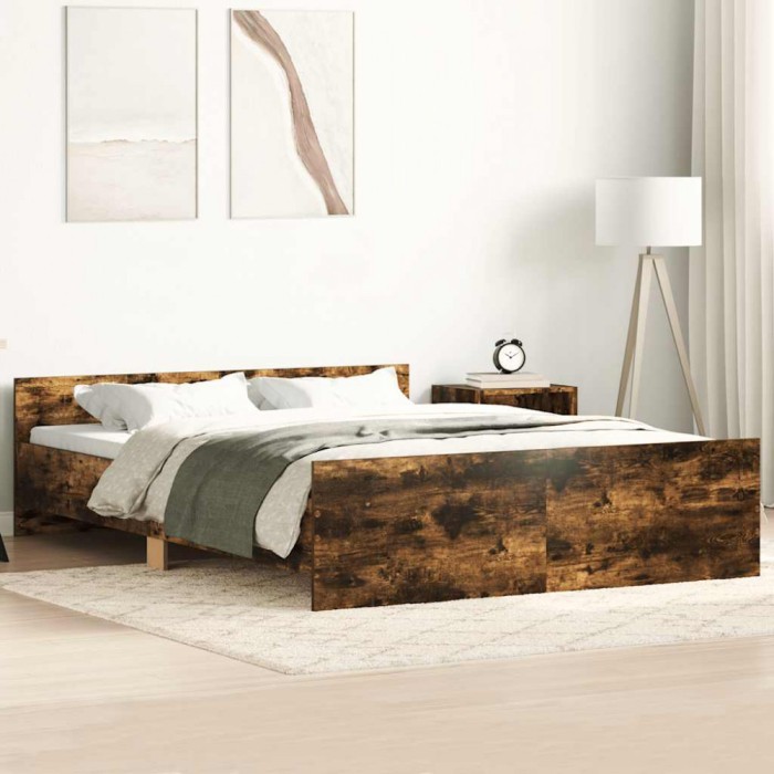 vidaXL Cadru pat cu tăblie la cap/picioare, stejar fumuriu, 140x190 cm 3203786