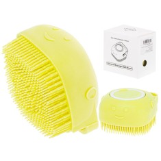 Perie din silicon cu dozator de sampon pentru spalare caini sau pisici, 7,5 x 7,5 cm, culoare galben