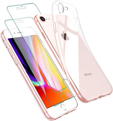 Set husa si protectii ecran pentru iPhone 7/8, silicon transparent, antisoc, 2 bucati foto