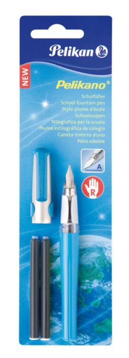 Stilou Pelikano Penita A Gri Pentru Dreptaci 2 Patroane Mari 3 Culori Asortate,blister