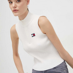 Tommy Jeans top femei, culoarea bej, cu turtleneck DW0DW17754